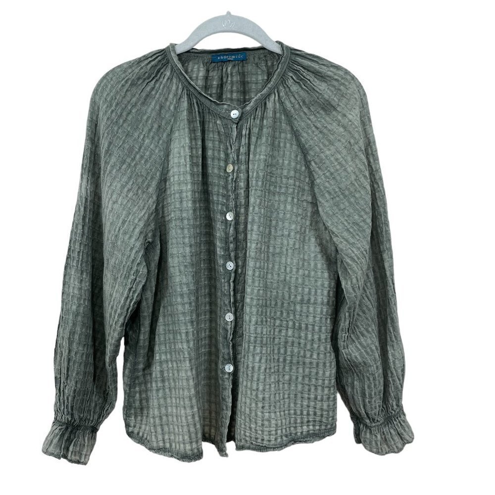 Andromede Paris Womens Size M? Waffle‎ Cotton Blouse Green Made in Italy